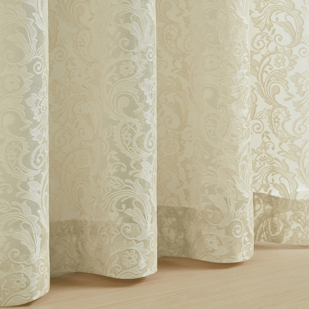 Bujasso Beige Sheer Lace Curtains 63 Inch Vintage Floral Sheer Window Curtain Panels For Living Room Bedroom Elegant Light Filte