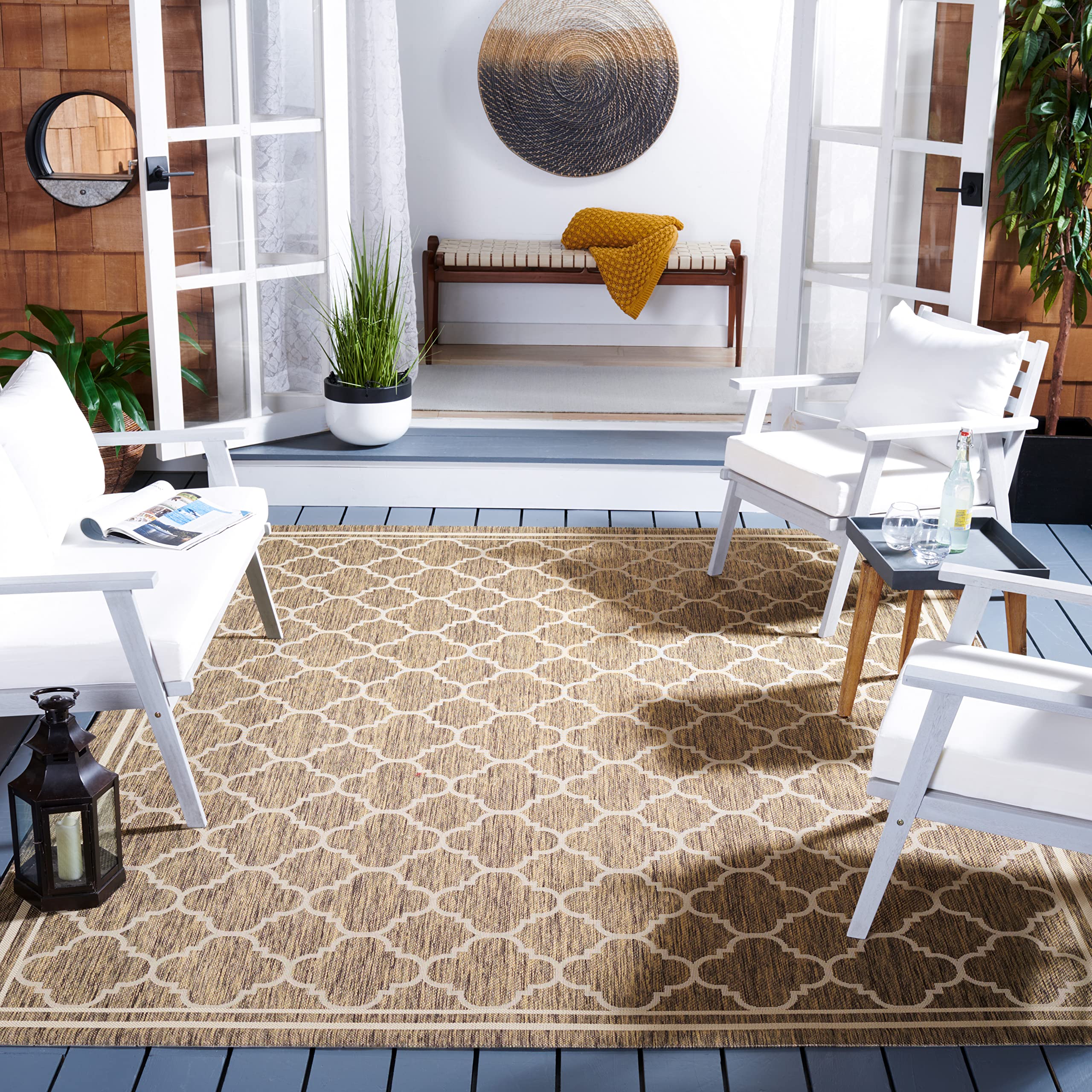 SAFAVIEH Courtyard Collection 710 Square Brown/Bone CY6918 Trellis Indoor/ Outdoor Splashproof Easy Scrubbing Patio Backyard Mu