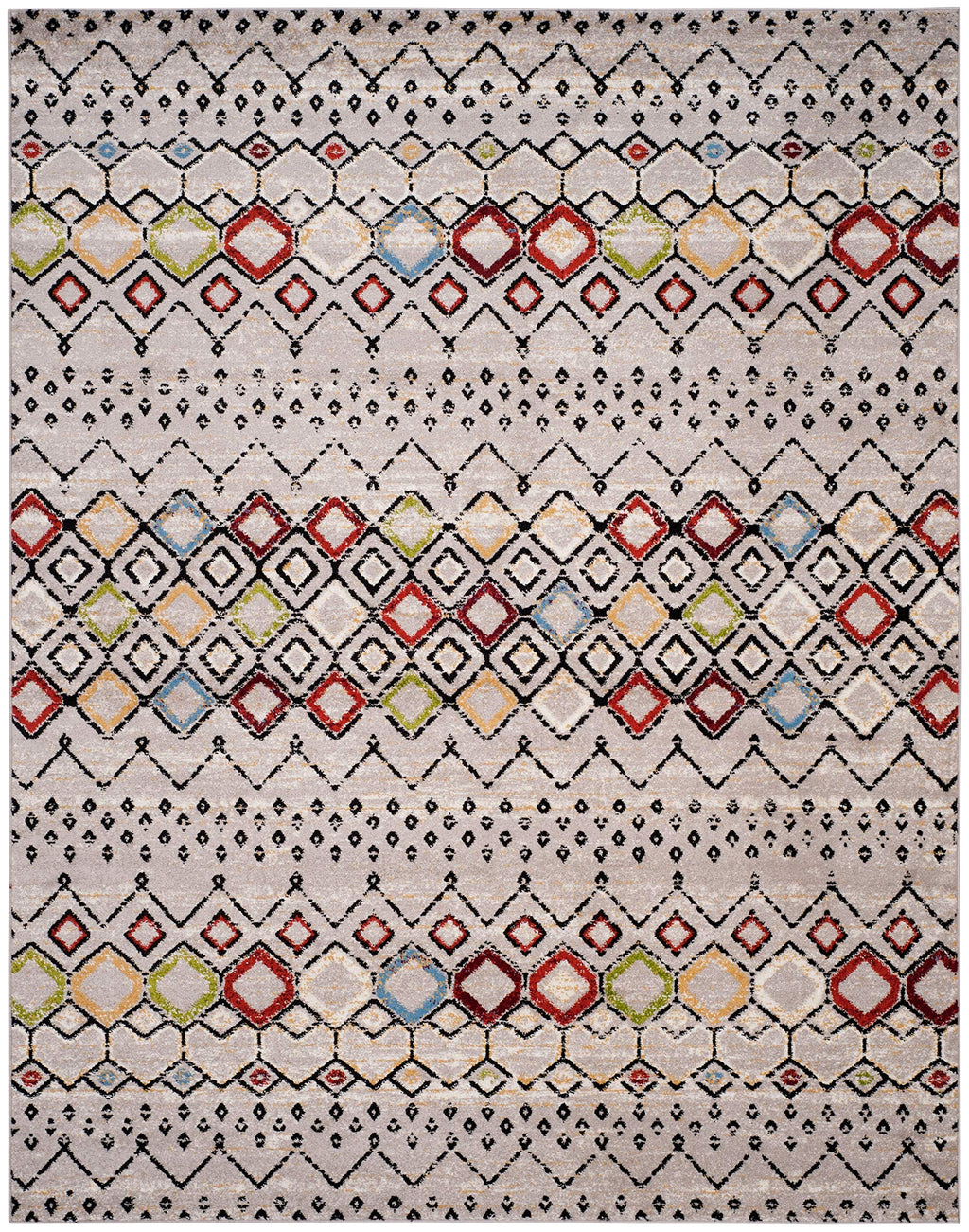 Safavieh Amsterdam Collection Area Rug - 9' X 12', Light Grey & Multi, Moroccan Boho Design, Non-Shedding & Easy Care, Ideal For
