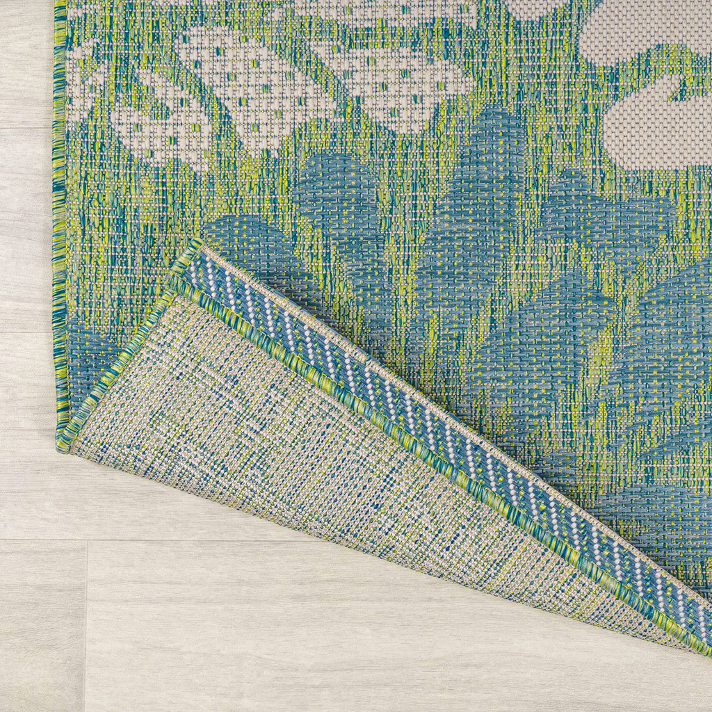 Jonathan Y Smb110D-5R Zinnia Modern Floral Textured Weave Indoor Outdoor Area Rug, Country Coastal Contemporary Easy Cleaning,Bedroom,Kitchen,Backyard,Patio,Non Shedding, Cream/Green, 5' Round