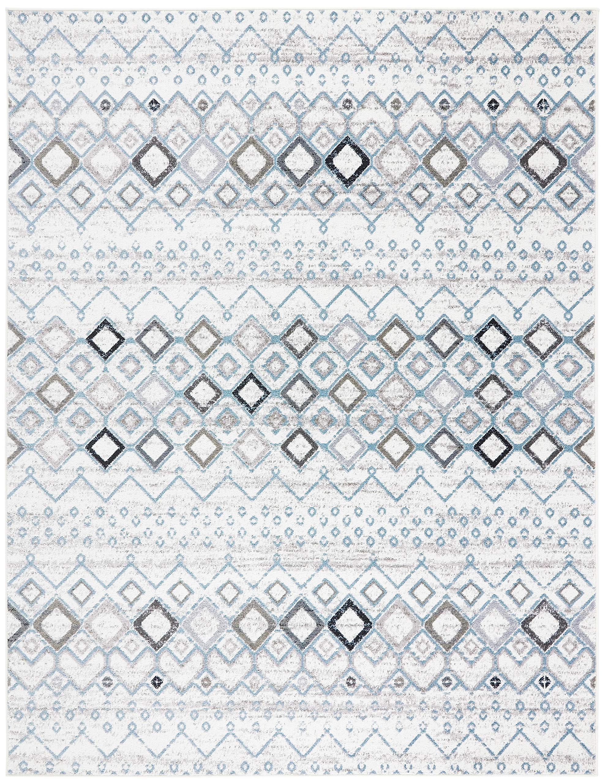 Safavieh Amsterdam Collection X-Large Area Rug - 12' X 18', Ivory & Grey, Moroccan Boho Design, Non-Shedding & Easy Care, Ideal