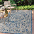 Jonathan Y Smb101B-4 Sinjuri Medallion Textured Weave Indoor/Outdoor Navy/Gray 4 Ft. X 6 Ft. Area-Rug, Coastal,Easy-Cleaning,Forhightraffic,Kitchen,Livingroom,Backyard, Non Shedding