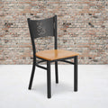 2 Pk. Black Coffee Back Metal Restaurant Chair - Natural Wood Seat