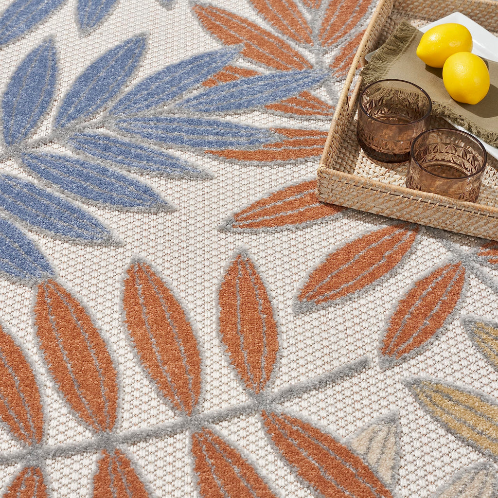 Nourison Aloha Indoor/Outdoor Blue Mocha 7’10” X Round Area Rug, Easy Cleaning, Non Shedding, Bed Room, Living Room, Dining Room, Backyard, Deck, Patio (8 Round)