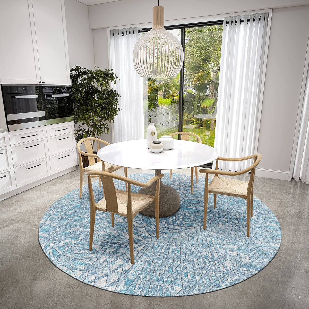 Addison Rugs Rylee Ary32 Blue Washable 8' X 8' Indoor Outdoor Round Rug, Easy Clean, Machine Washable, Non Shedding, Bedroom, Entry, Living Room, Dining Room, Kitchen, Patio Rug