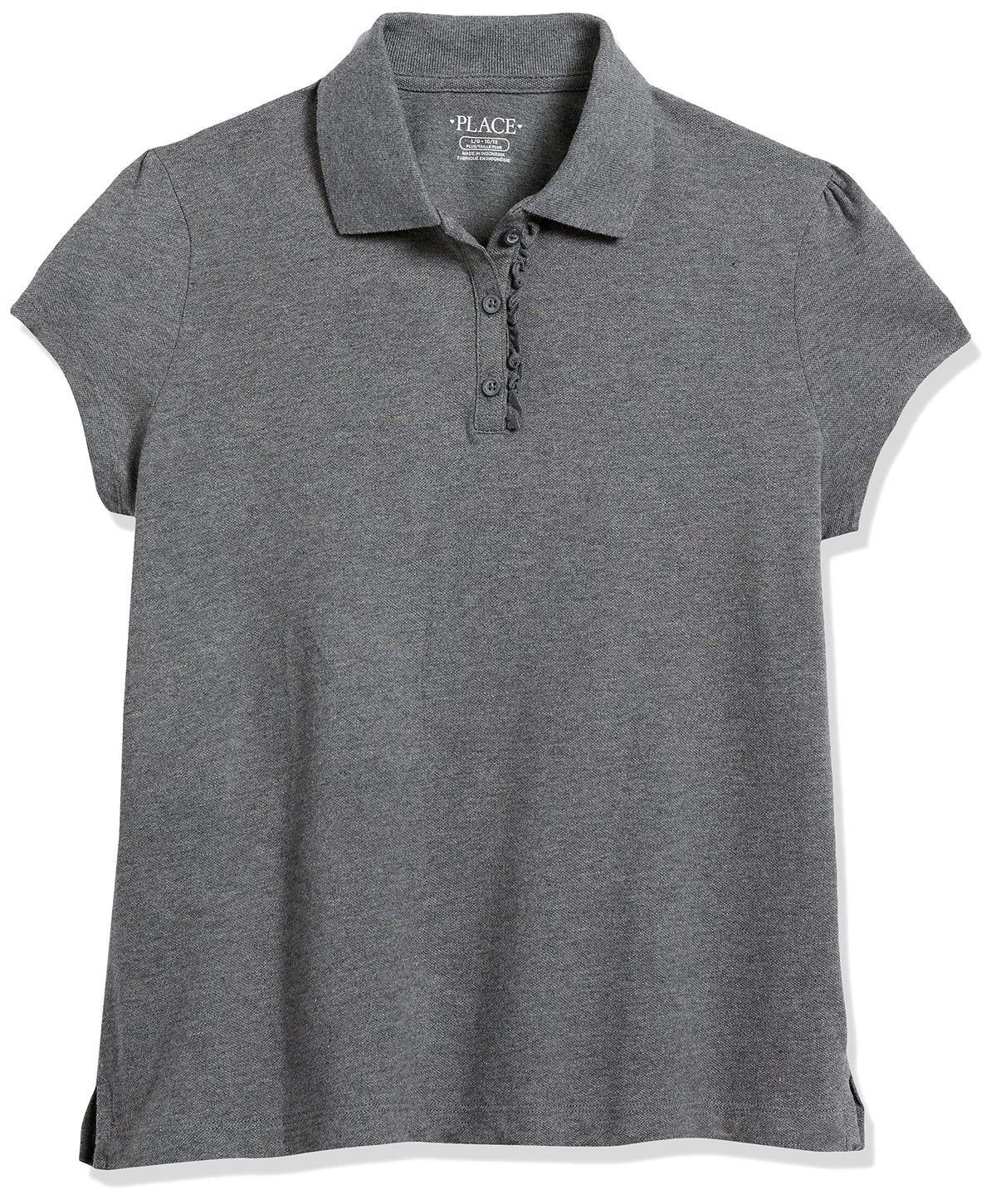The Childrens Place Girls Uniform Ruffle Pique Polo Shirt, Dkhtrgray, 10-12 Plus