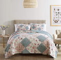 Chemzoi Collection Jolie 3-Piece Garden Floral Vintage Washed 100%-Cotton Reversible Diamond Patchwork Quilt Set, Queen