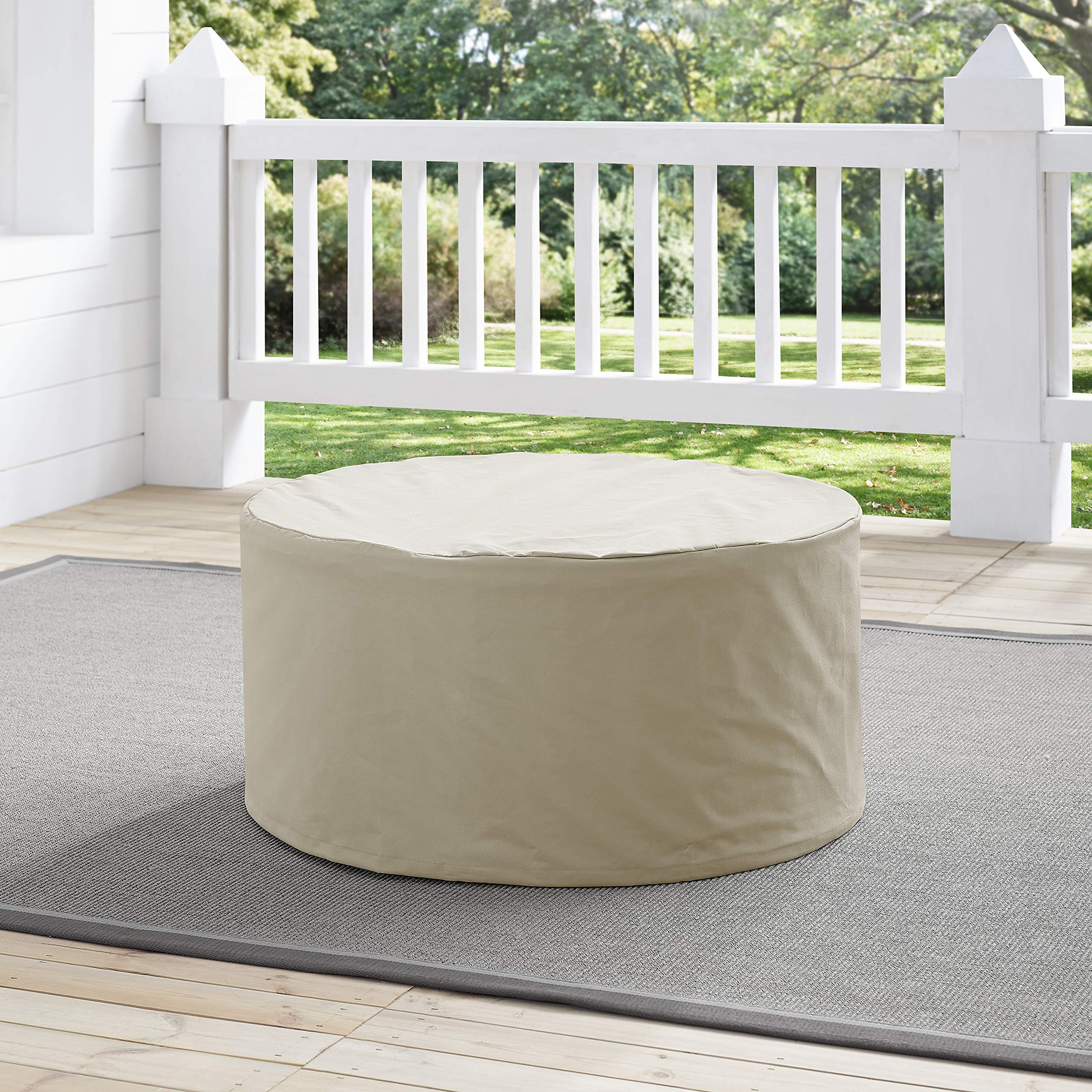 Crosley Furniture Patio Furniture Covers, Waterproof Round Outdoor Coffee Table Cover for Deck, Tan