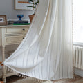 Sutuo Home Boho Curtains For Bedroom Living Room 84 Inches Long, Semi-Blackout Rustic Country Linen Embroidery Vintage Chic Tass