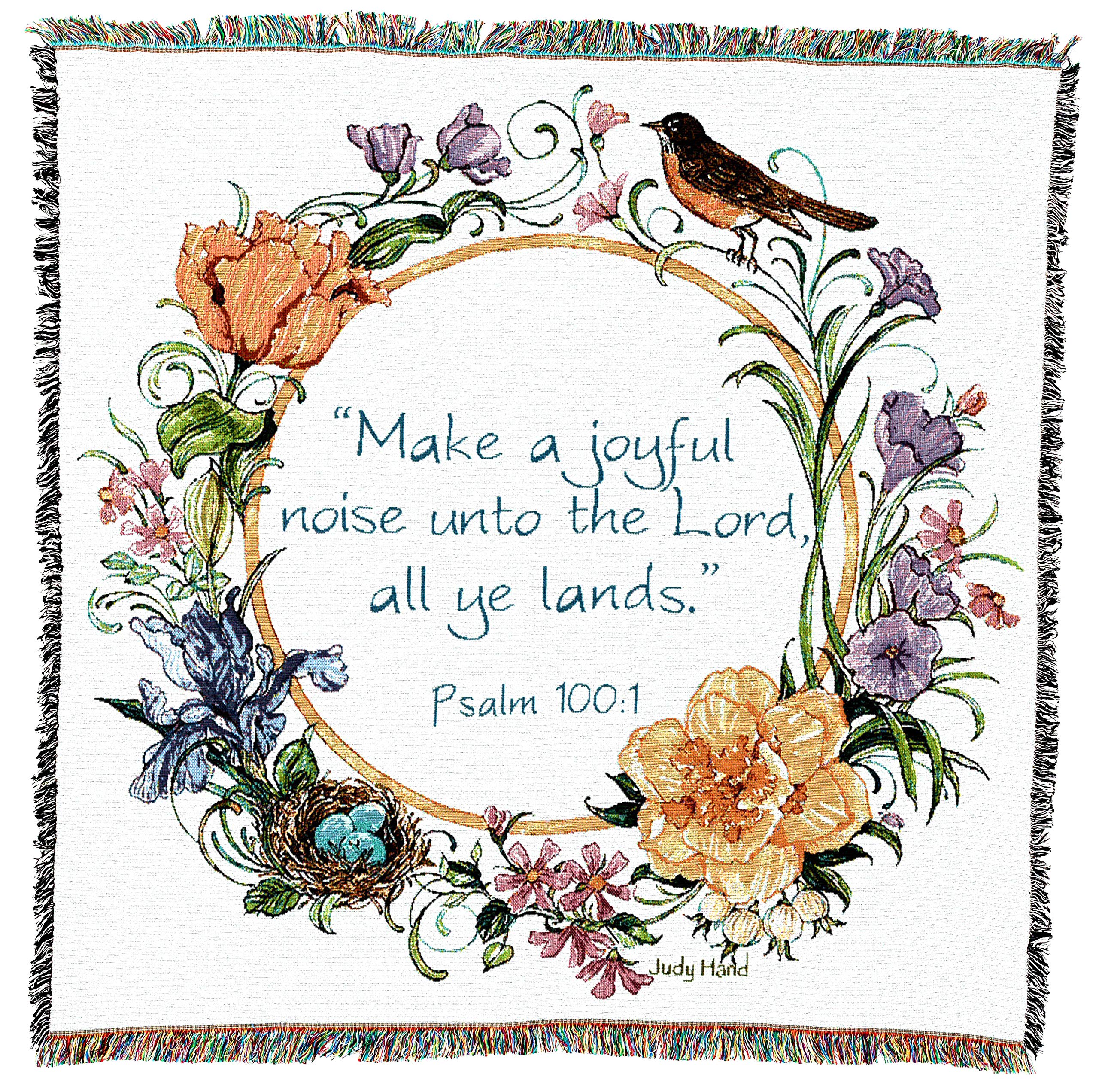 Pure Country Weavers Joyful Noise Unto The Lord Blanket - Scriptures - Psalm 100:1 - Gift Lap Square Tapestry Throw Woven From C