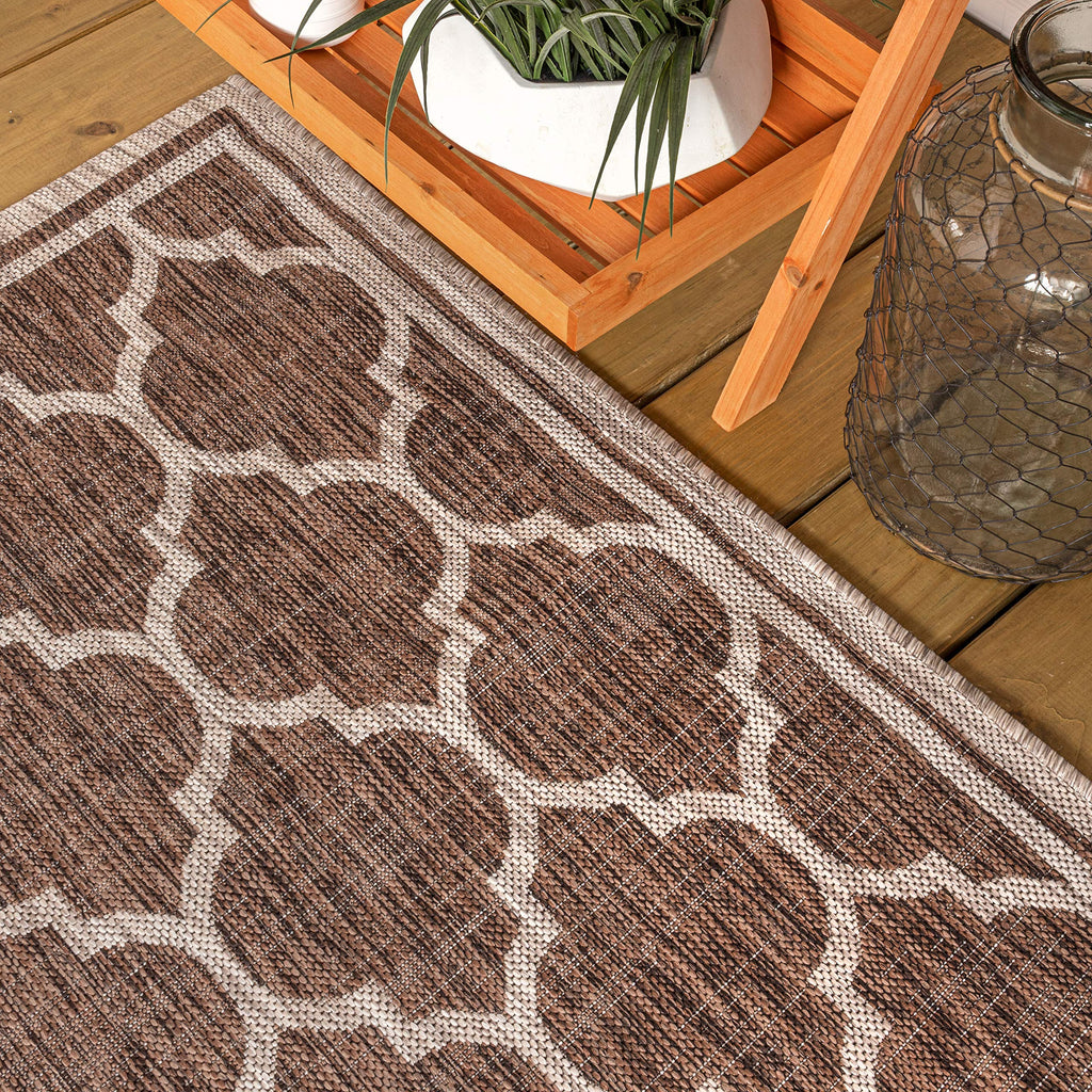 Jonathan Y Smb109B-9R Trebol Moroccan Trellis Textured Weave Indoor/Outdoor Area Rug, Modern, Bohemian, Contemporary For Bedroom, Kitchen, Living Room, Easy-Cleaning, Espresso/Taupe, 9' Round