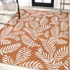 Jonathan Y Smb119E-9 Nevis Palm Frond Indoor Outdoor Area Rug, Coastal Casual Country & Floral Easy Cleaning,Bedroom,Kitchen,Backyard,Patio,Non Shedding, 9 X 12, Orange/Cream