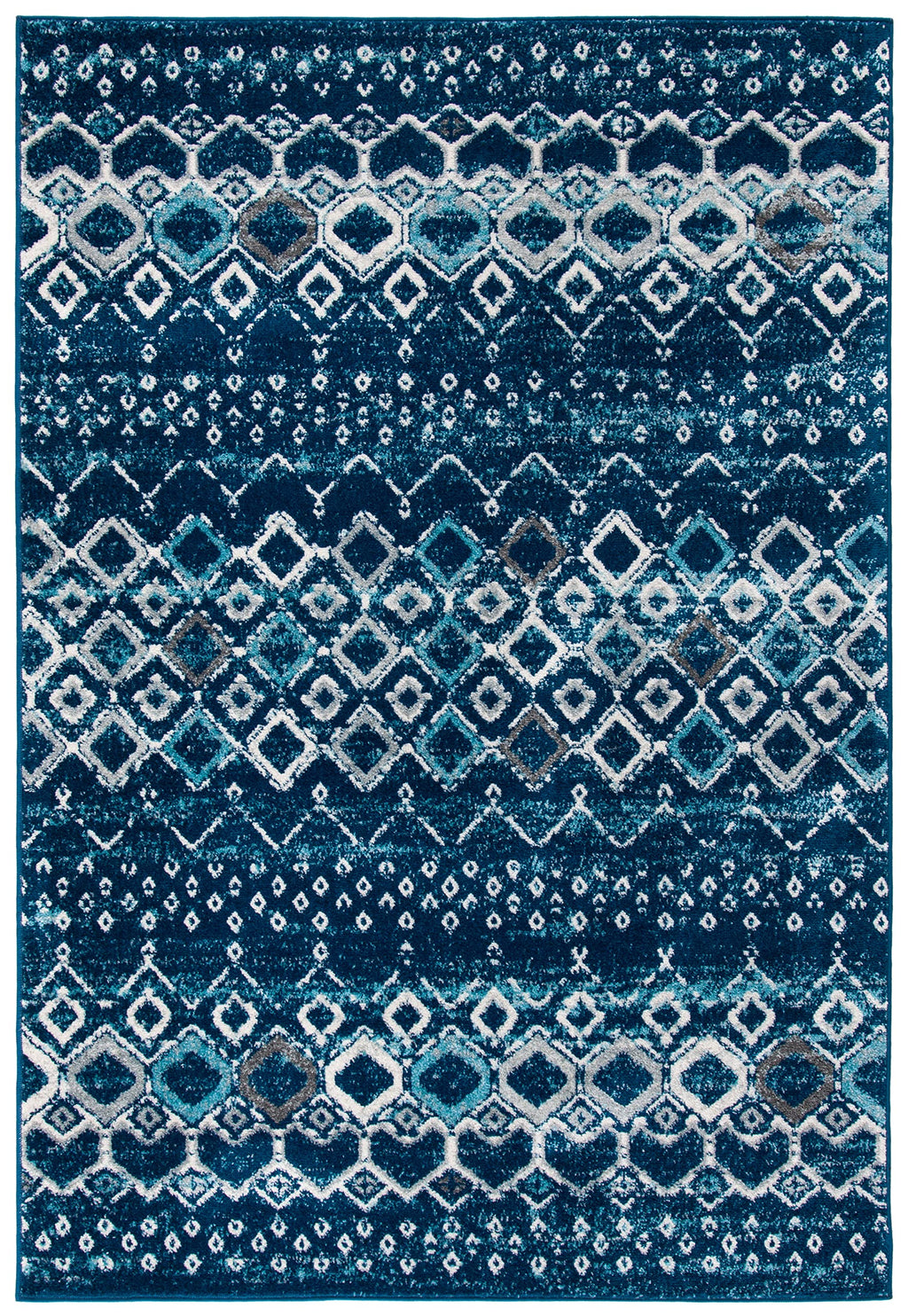 Safavieh Amsterdam Collection Accent Rug - 4' X 6', Navy & Beige, Moroccan Boho Design, Non-Shedding & Easy Care, Ideal For High
