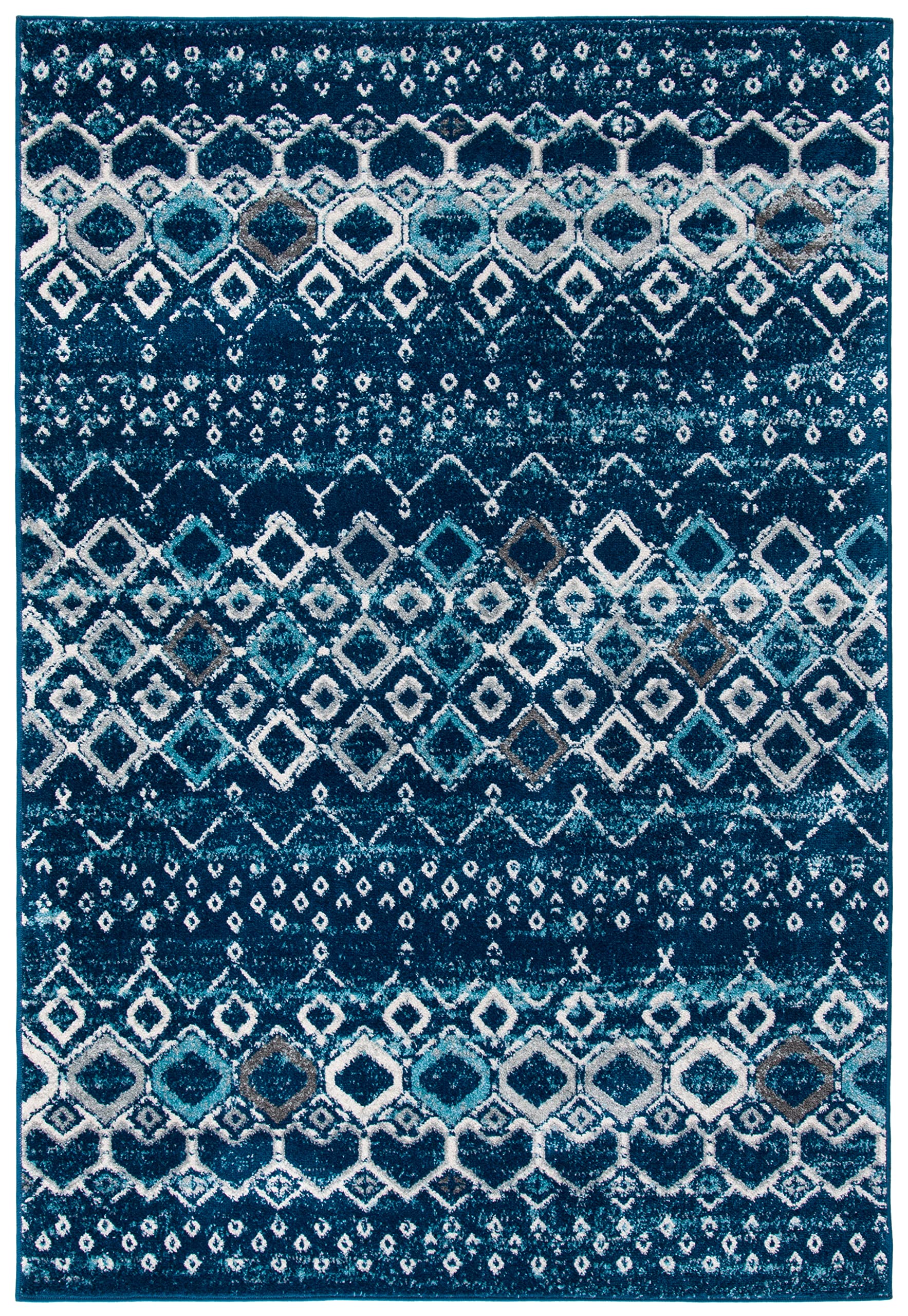 Safavieh Amsterdam Collection Accent Rug - 4' X 6', Navy & Beige, Moroccan Boho Design, Non-Shedding & Easy Care, Ideal For High