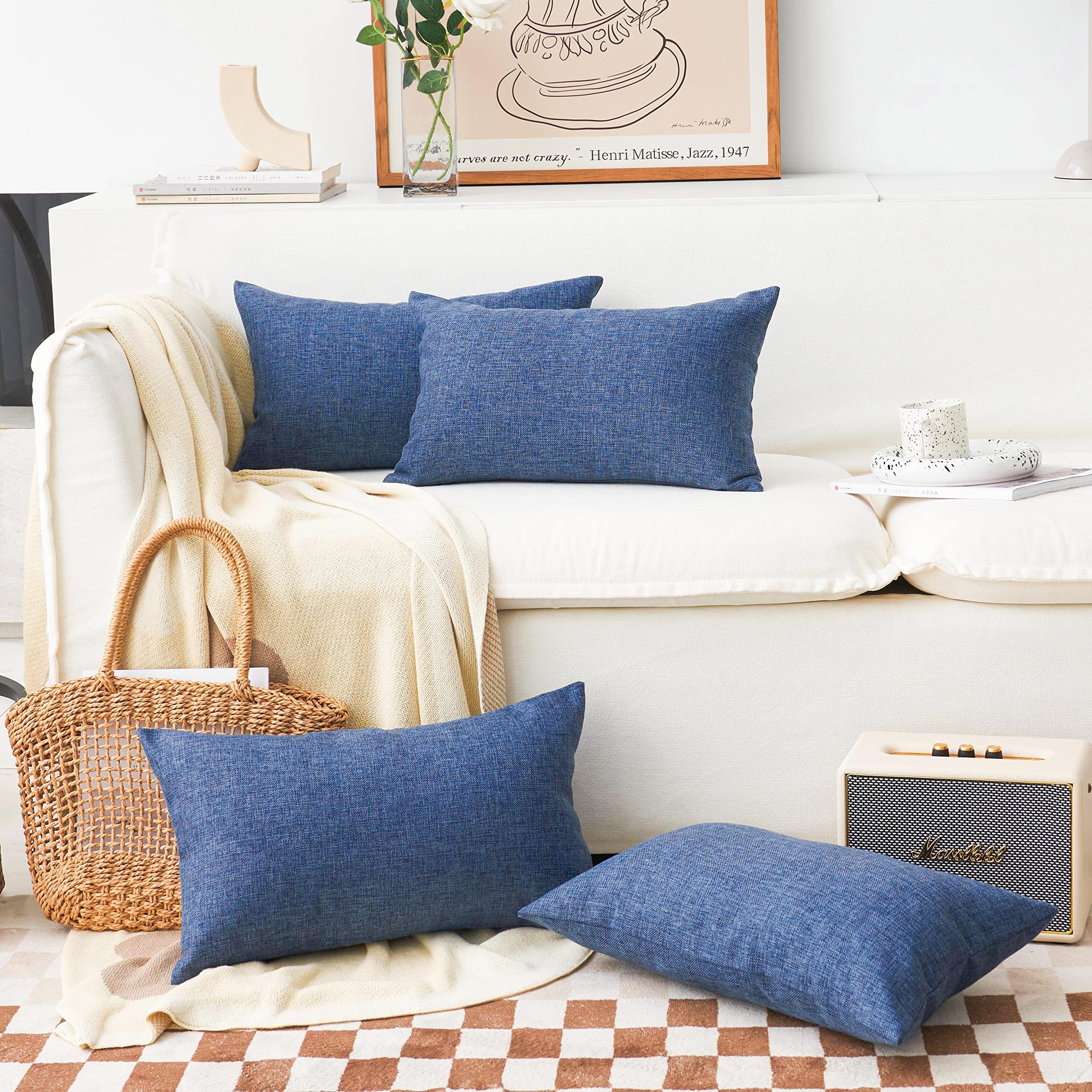 Home Brilliant 12 X 20 Linen Lumbar Pillow Cover Rectangular Decorative Pillow Cases For Couch Bed Sofa, 12X20 Inches, Set Of 4,