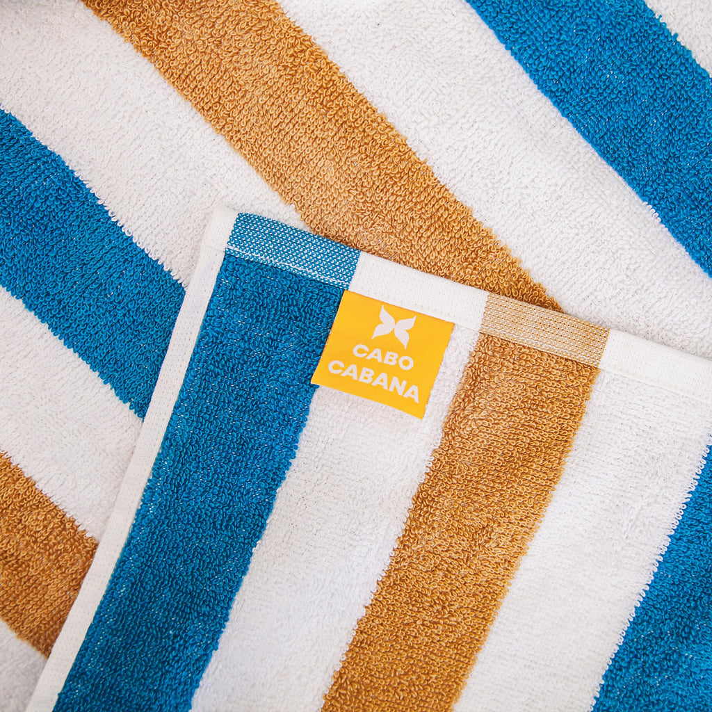 Arkwright Cabo Chaise Lounge Cover - Pack Of 2 - Striped Soft Cotton Cabana Towel With Pocket Holder For Beach Pool Outdoor Chair, 30 X 85 In., Royal Blue/Caf?Ole