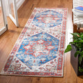 SAFAVIEH Washable Rug Tucson Collection - 26 x 12 Runner, Blue & Red, Slip Resistant, Ideal for High Traffic Areas in Living 