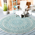 Safavieh Courtyard Collection 4' Round Grey / Teal Cy8734 Indoor/ Outdoor Patio Backyard Mudroom Area Rug