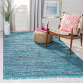 SAFAVIEH Rag Rug Collection 8 Square Blue/Multi RAR121B Handmade Boho Stripe Cotton Area Rug