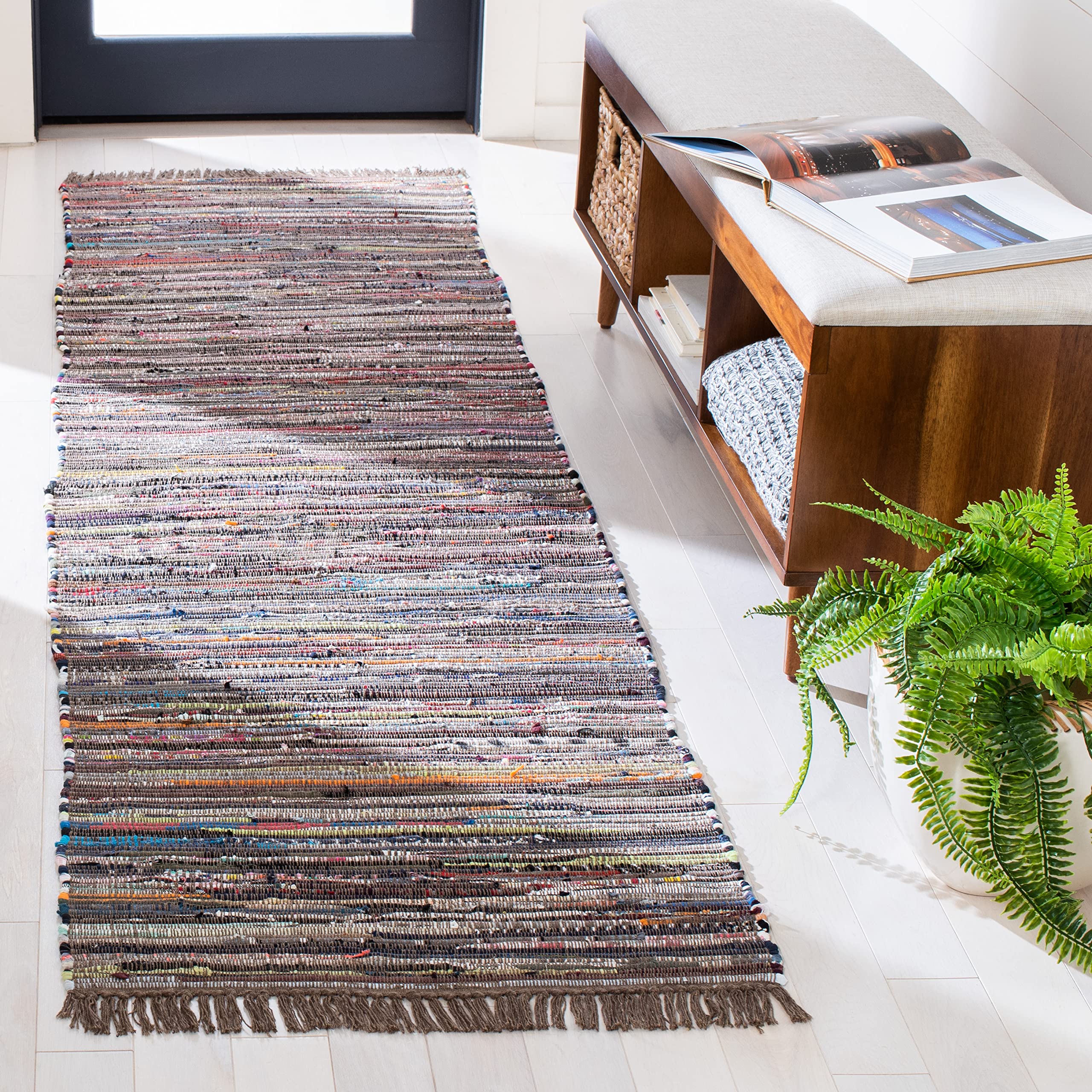 SAFAVIEH Rag Rug Collection Accent Rug - 23 x 5, Rust & Multi, Handmade Boho Stripe Cotton, Ideal for High Traffic Areas in En