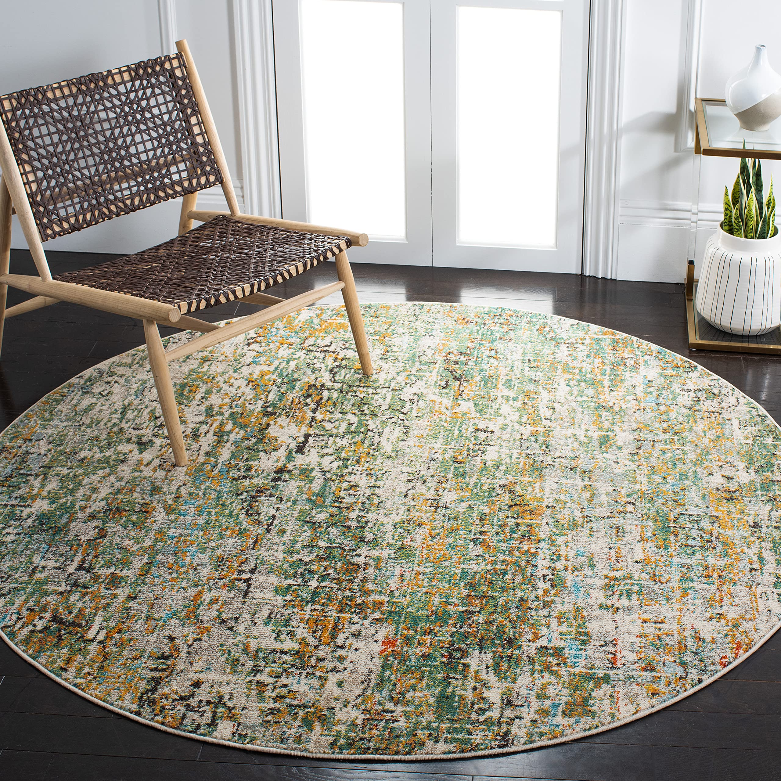 SAFAVIEH Madison Collection 3 Round Green / Turquoise MAD460Y Modern Abstract Non-Shedding Dining Room Entryway Foyer Living Ro