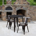 Flash Furniture Conrad Commercial Grade 30 Round Black-Antique Gold Metal Indoor-Outdoor Table Set with 2 Arm Chairs