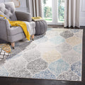 SAFAVIEH Madison Collection Accent Rug - 4 x 6, Ivory & Blue, Glam Ogee Trellis Distressed Design, Non-Shedding & Easy Care, I