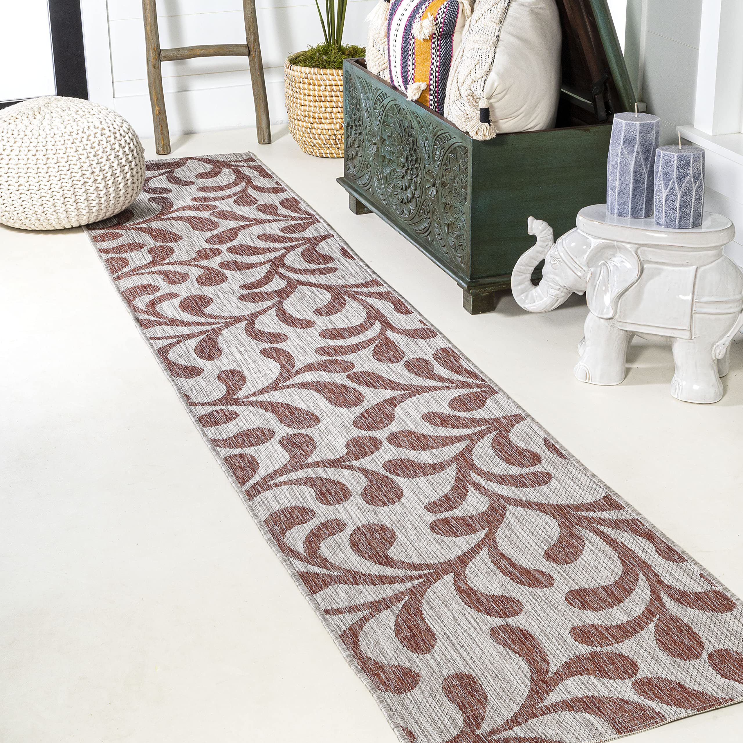 Jonathan Y Smb117B-28 Vine All Over Indoor Outdoor Area Rug Bohemian Coastal Easy Cleaning Bedroom Kitchen Backyard Patio Non Sh