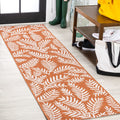 Jonathan Y Smb119E-28 Nevis Palm Frond Indoor Outdoor Area Rug, Coastal Casual Country & Floral Easy Cleaning,Bedroom,Kitchen,Backyard,Patio,Non Shedding, Orange/Cream, 2 X 8