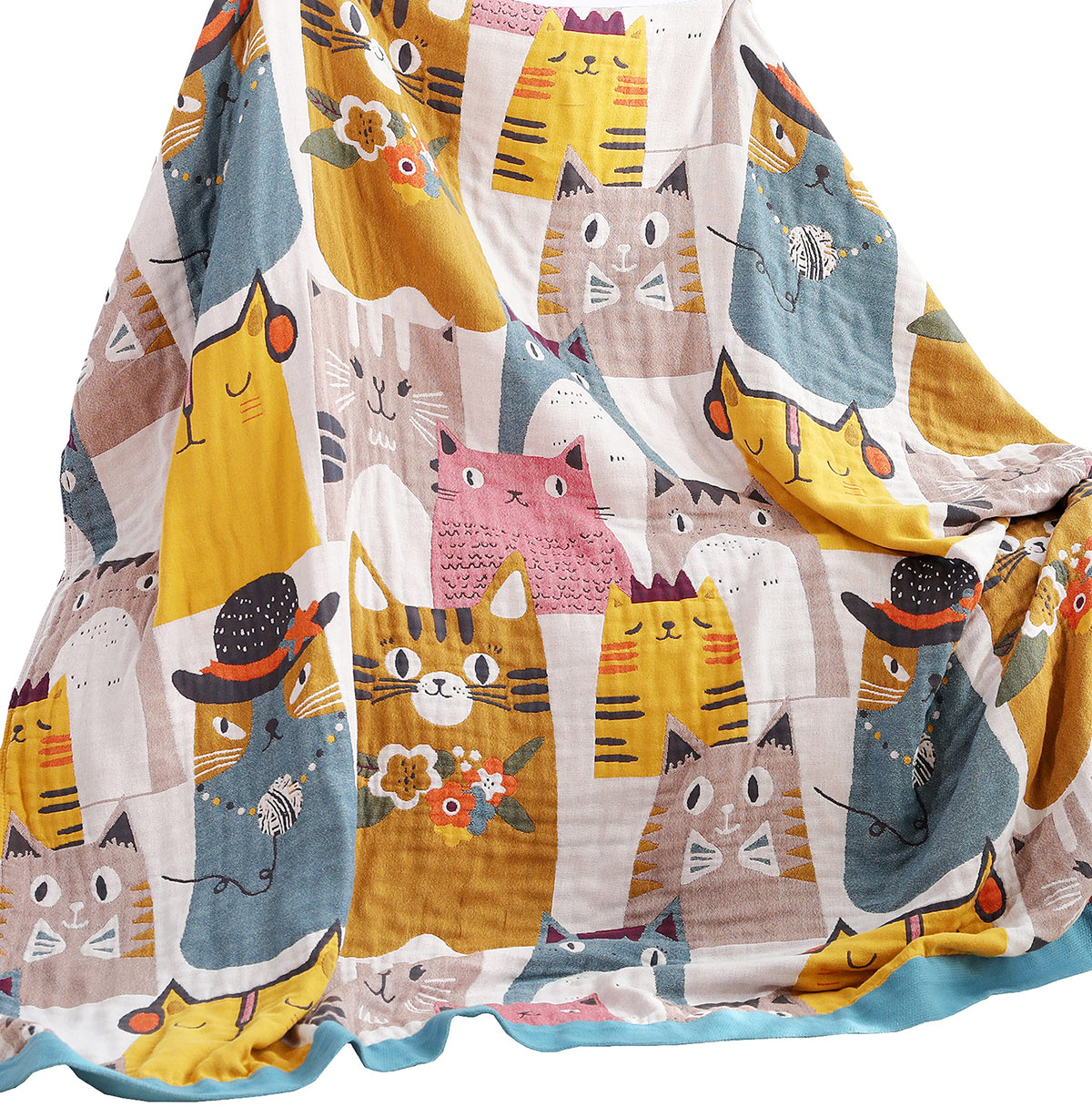 Meju Cat Kitty Kids Girls Cute Blanket Throw For Bed Sofa Couch,100% Combed Cotton 4 Layer Soft Warm Quilt Throw Blanket Cartoon