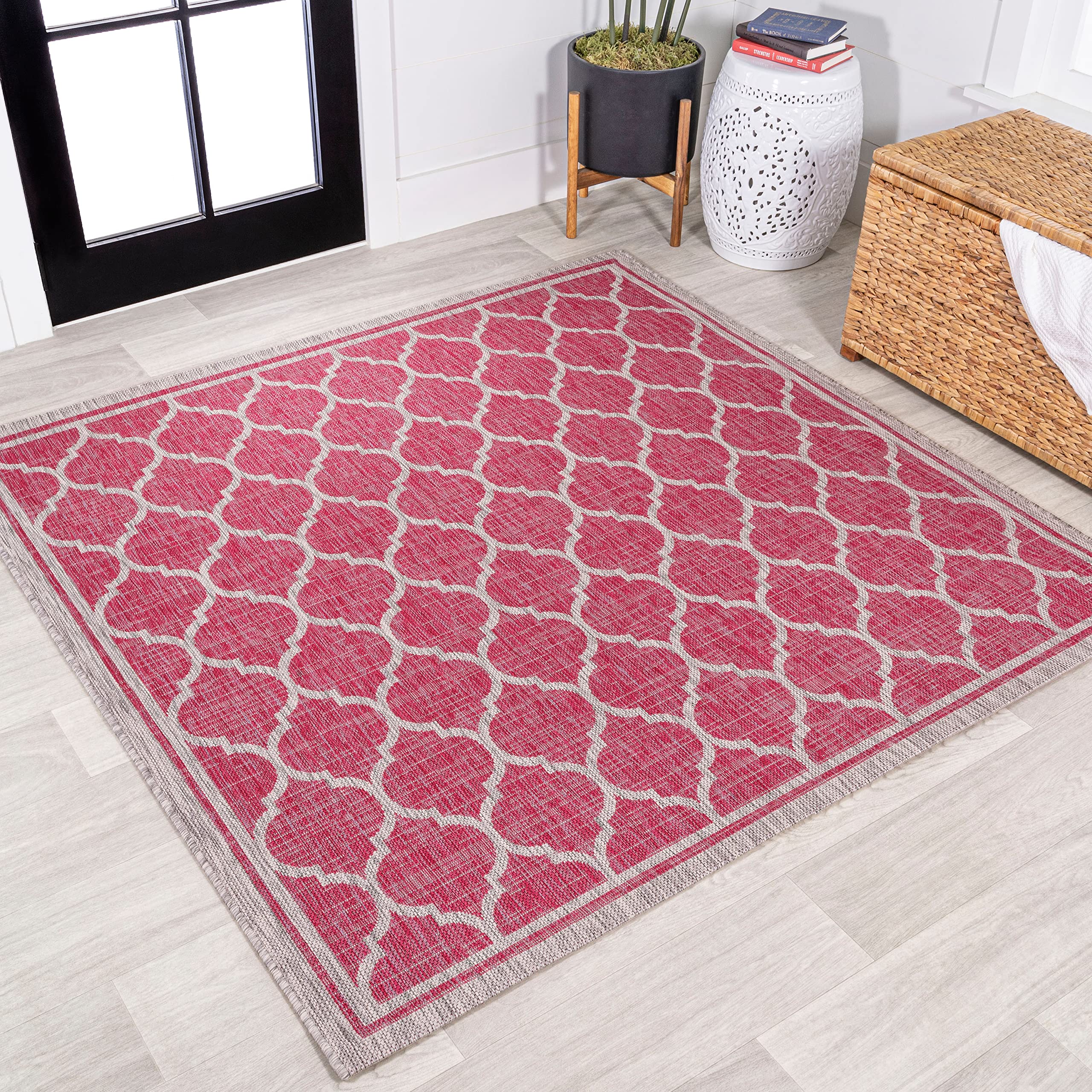 Jonathan Y Smb109H-5Sq Trebol Moroccan Trellis Textured Weave Indoor Outdoor Area Rug, Modern, Coastal, Bohemian Easy Clean,Bedr