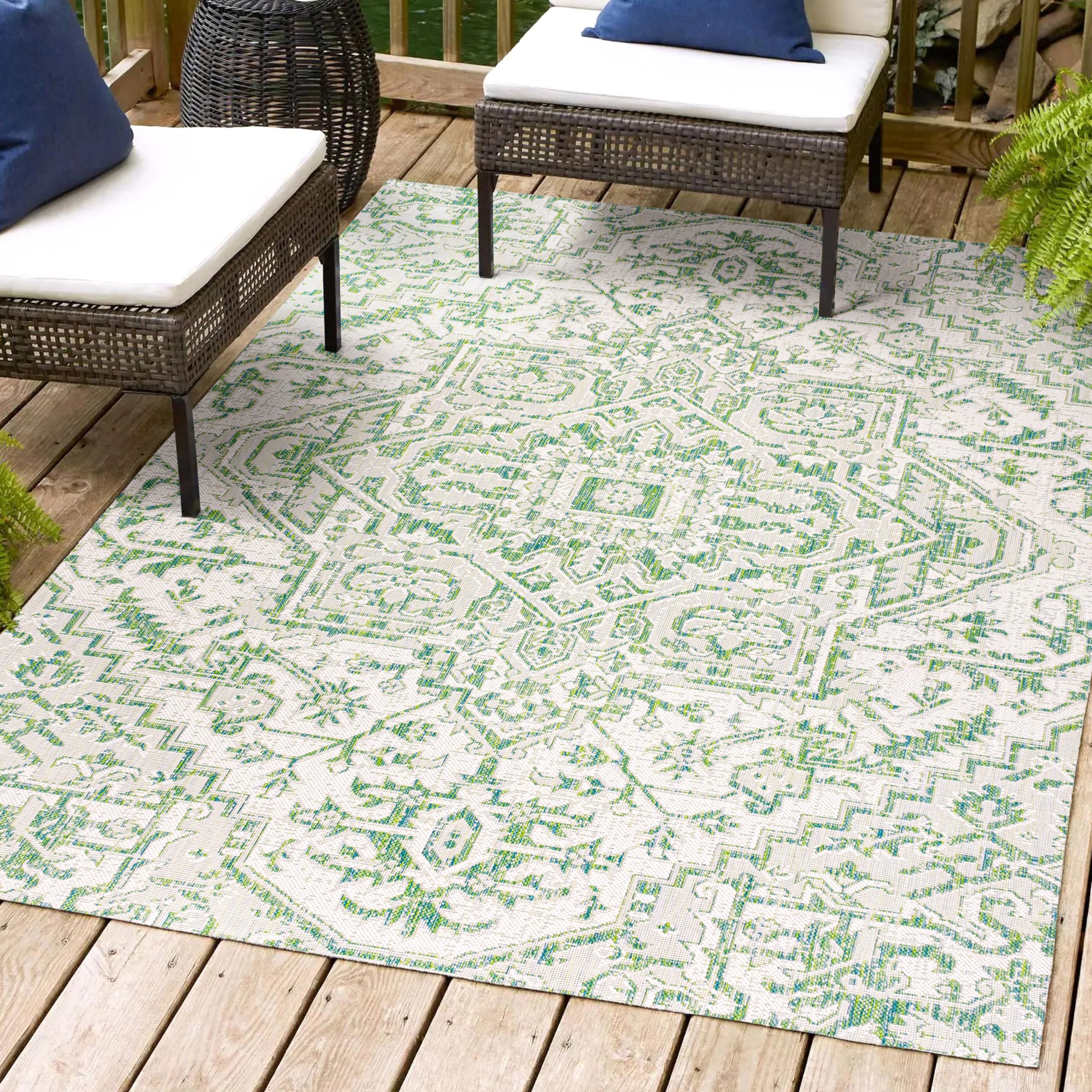Jonathan Y Smb105G-5 Estrella Bohemian Medallion Textured Weave Indoor Outdoor Area-Rug, Coastal Traditional Easy-Cleaning,Bedro