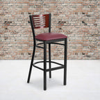 Flash Furniture Hercules Series Black Slat Back Metal Restaurant Barstool - Mahogany Wood Back, Burgundy Vinyl Seat
