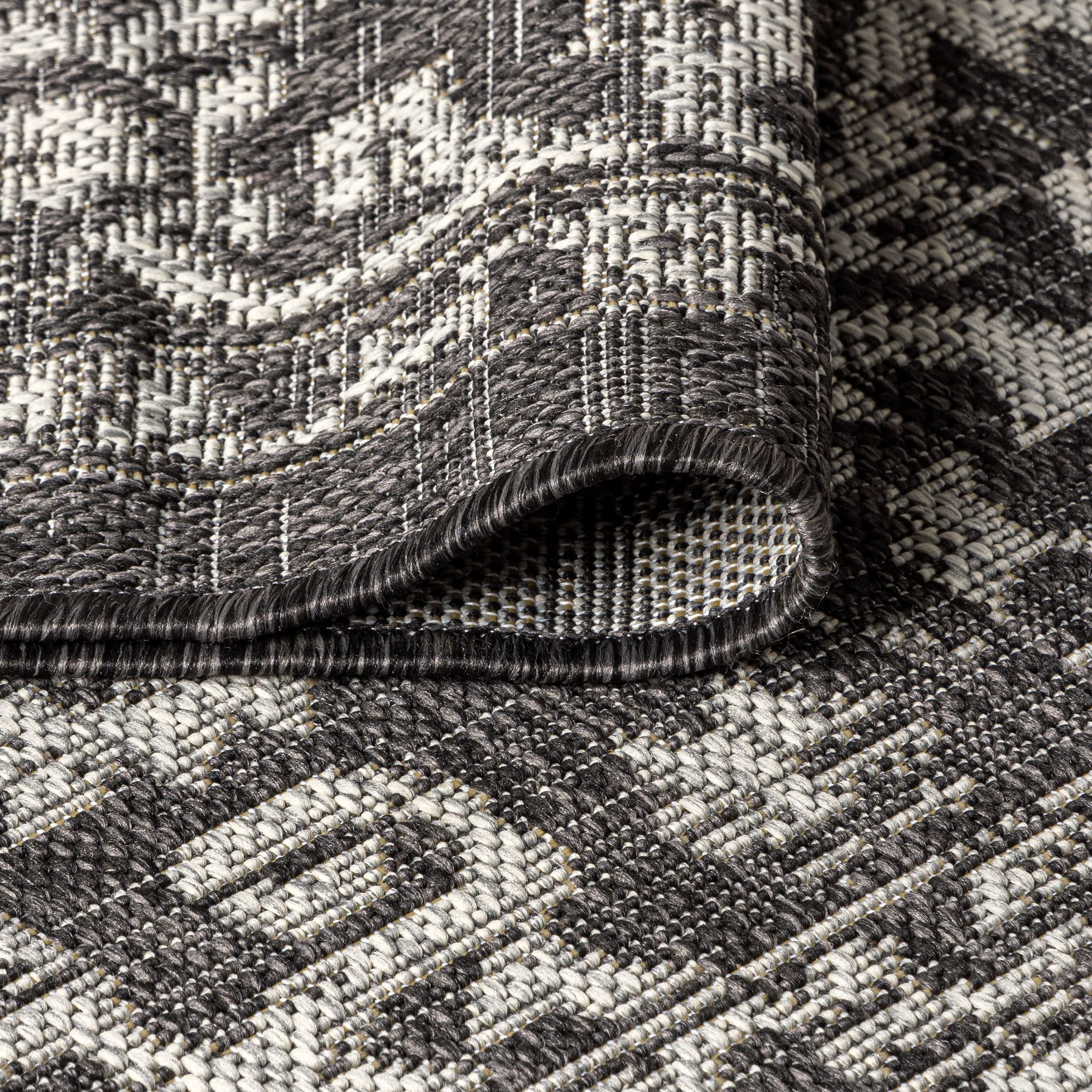 Jonathan Y Smb104C-28 Malta Bohemian Medallion Textured Weave Indoor Outdoor Area Rug, Coastal, Traditional, Transitional Easy Cleaning,Bedroom,Kitchen,Backyard,Patio,Non Shedding, Black/Gray, 2 X 8