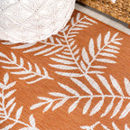 Jonathan Y Smb119E-5Sq Nevis Palm Frond Indoor Outdoor Area Rug, Coastal Casual Country & Floral Easy Cleaning,Bedroom,Kitchen,Backyard,Patio,Non Shedding, Orange/Cream, 5' Square