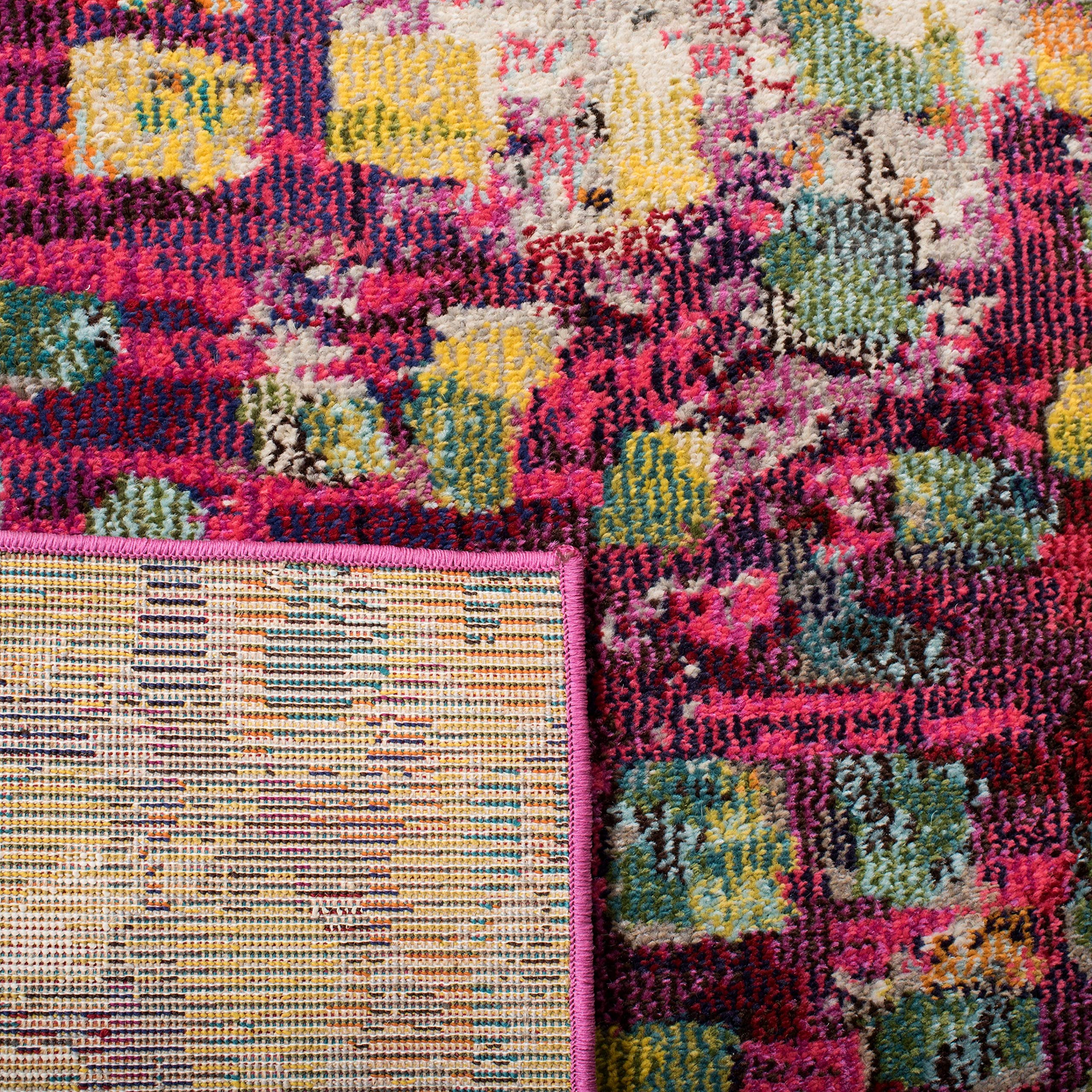 Safavieh Madison Collection Accent Rug - 2' X 4', Fuchsia & Gold, Boho Abstract Distressed Design, Non-Shedding & Easy Care, Ide