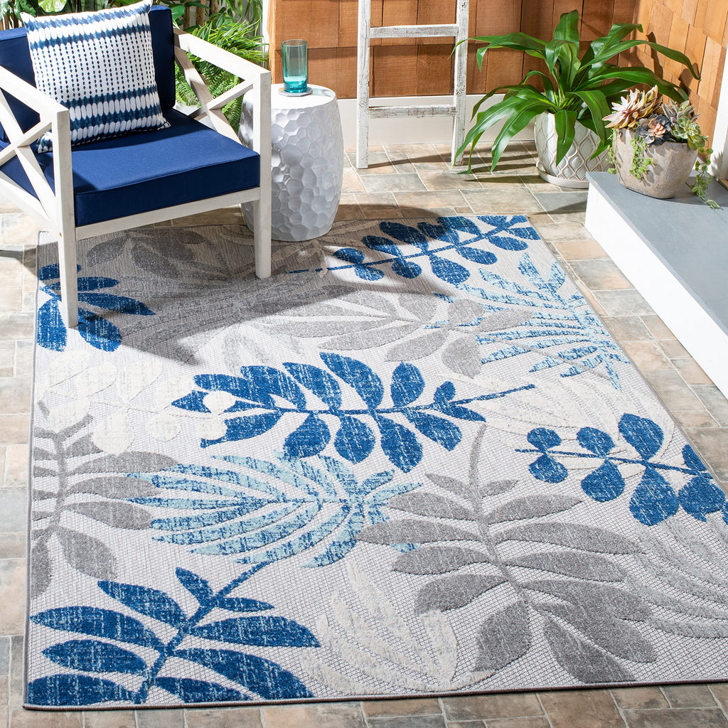 Safavieh Cabana Collection 3' X 5' Grey/Blue Cbn814F Botanical Indoor/ Outdoor Non-Shedding Easy Cleaning Patio Backyard Porch Deck Mudroom Area Rug