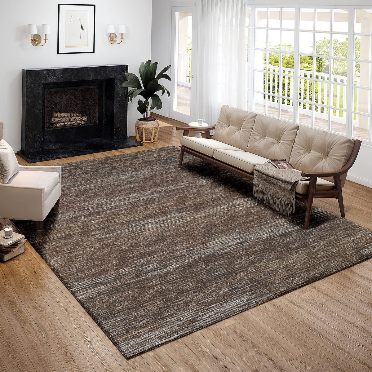 Addison Rugs Marston 3' X 5' Transitional Brown Indoor Outdoor Area Rug, Stain Resistant, Machine Washable, Non Shedding, Bedroom, Living Room, Dining Room, Kitchen Rug