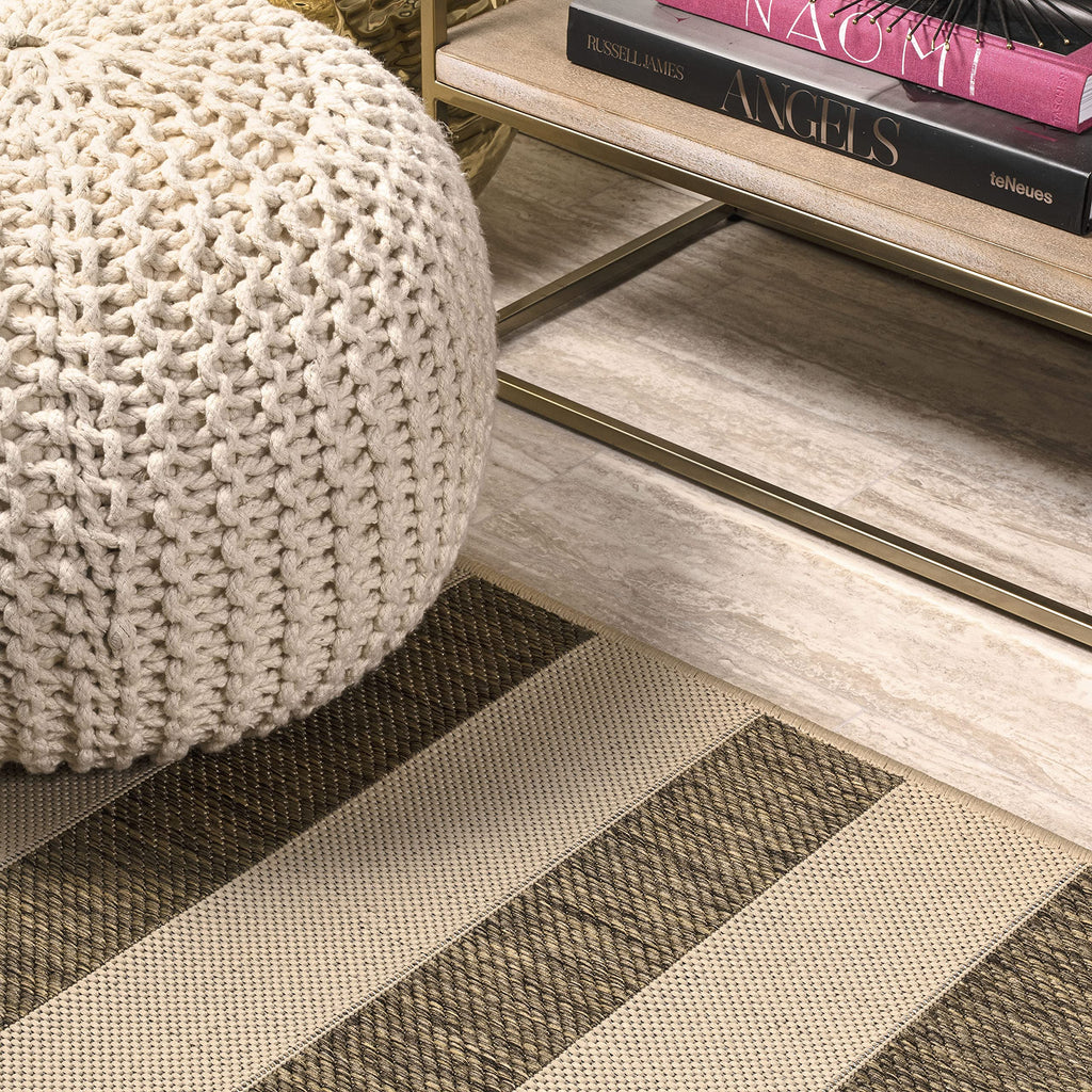 Jonathan Y Smb112A-210 Aveiro Wide Stripe Indoor/Outdoor 2 Ft. X 10 Ft. Runner Rug, Bohemian, Coastal, Mediterranean, Transitional, Glam, Living Room, Dining Room, Bedroom, Hallway, Foyer, Beige/Brown