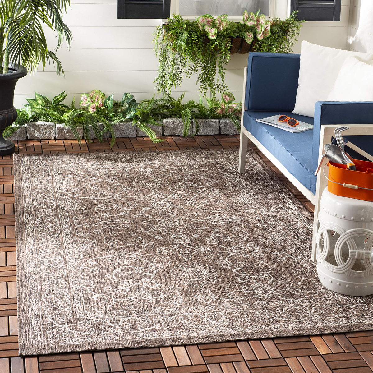 Safavieh Courtyard Collection 4' X 5'7' Brown / Ivory Cy8680 Indoor/ Outside Waterproof Easy Cleansingpatio Backyard Mudroom Ac