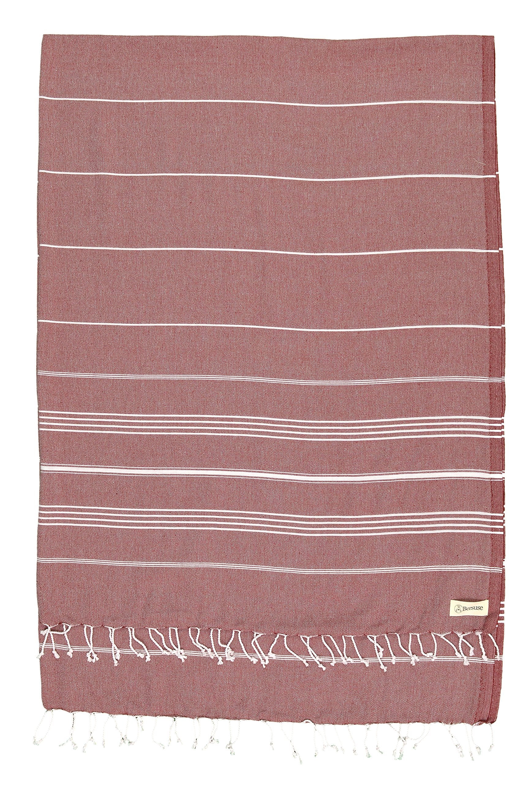 Bersuse 100% Cotton - Anatolia Xl Throw Blanket Turkish Towel - 61 X 82 Inches, Burgundy