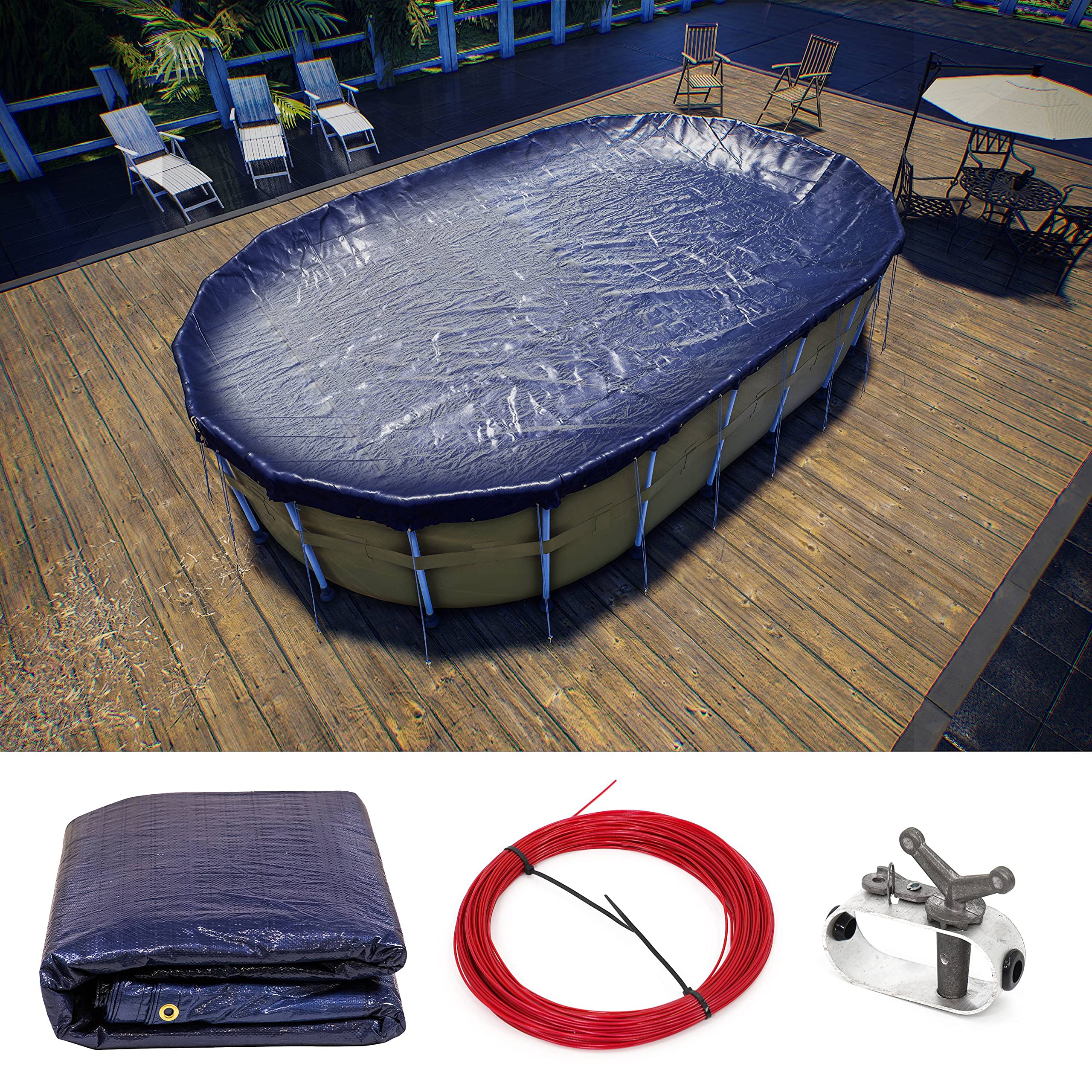 Colourtree Customize Size 12' X 22' Premium Oval Blue Winter Swimming Pool Cover Tarp Safety Heavy Duty, Waterproof, Uv Resistan