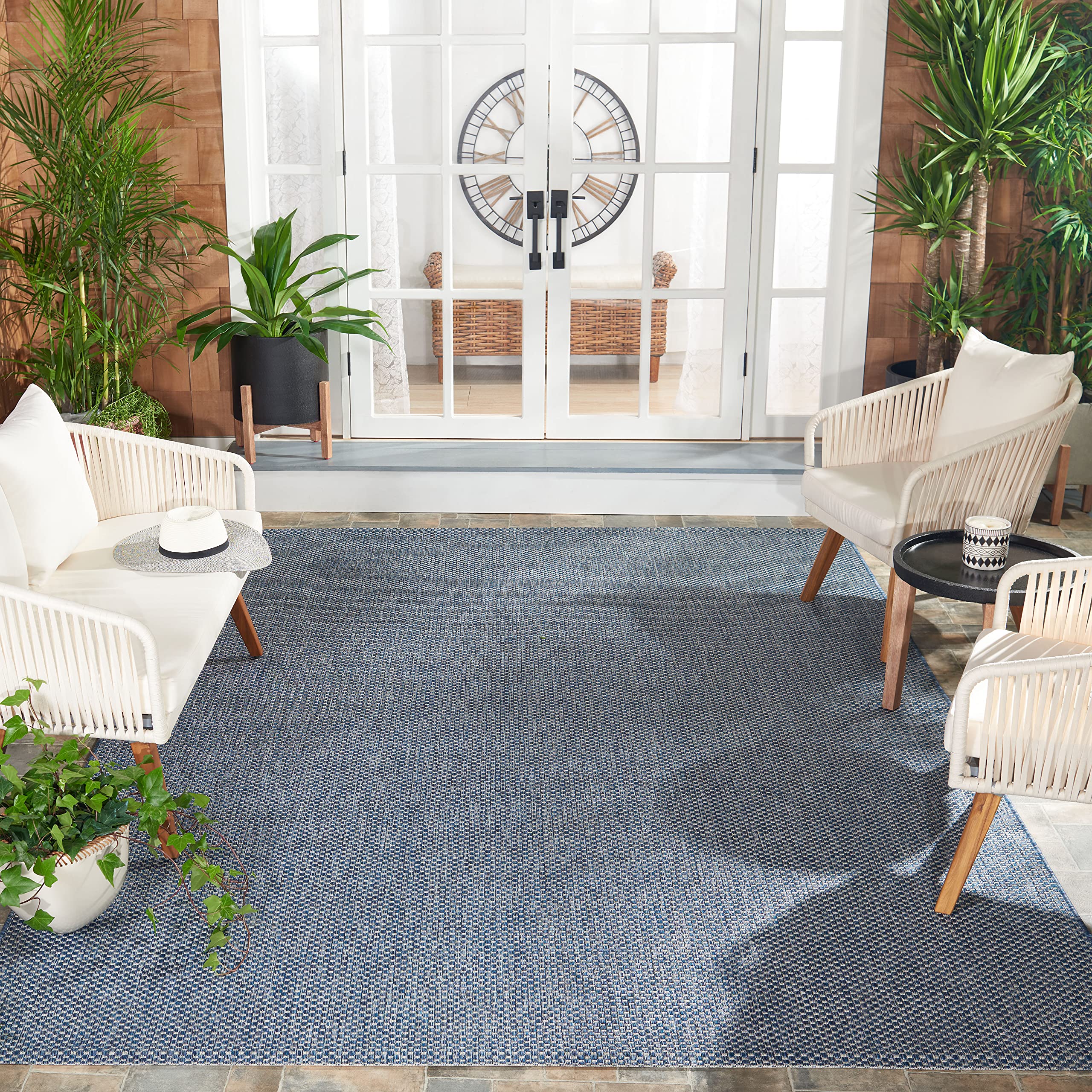 SAFAVIEH Courtyard Collection 9 Square Navy/Grey CY8521 Indoor-Outdoor Waterproof Easy-Cleaning Patio Backyard Mudroom Area-Rug
