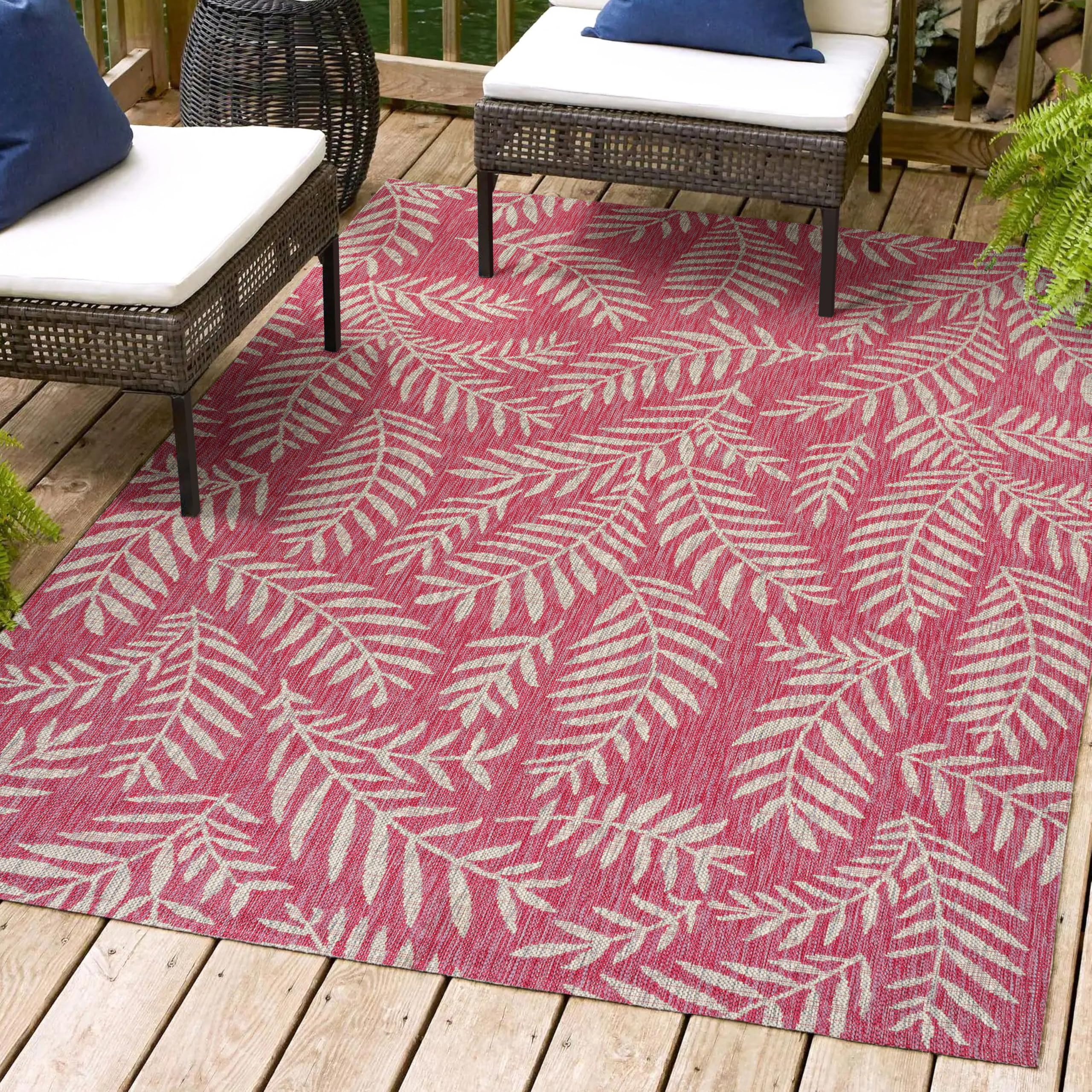 Jonathan Y Smb119F-5 Nevis Palm Frond Indoor Outdoor Area-Rug, Coastal Casual Country & Floral Easy-Cleaning,Bedroom,Kitchen,Bac