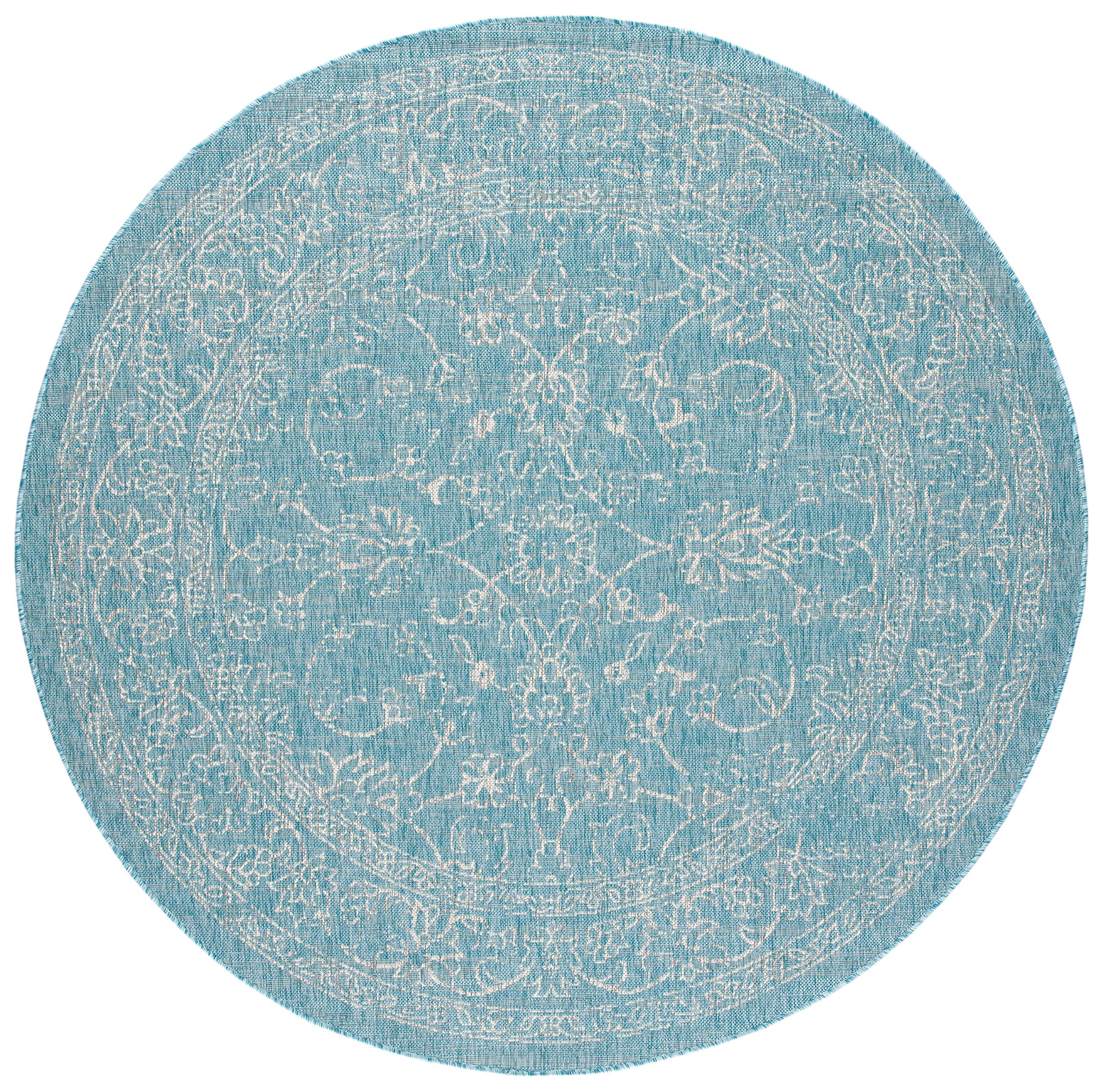 Safavieh Courtyard Collection 6'7'' Round Aqua/Grey Cy8680 Indoor/ Outdoor Patio Backyard Mudroom Area Rug