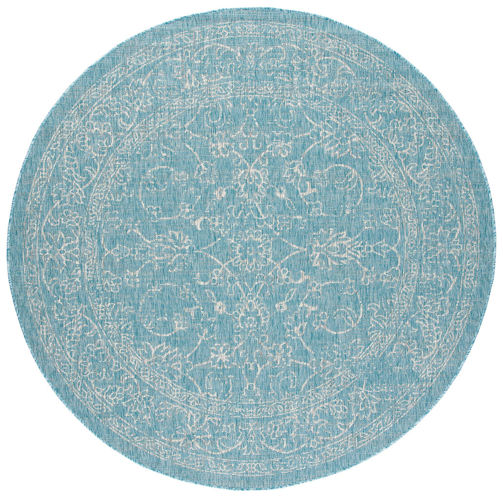 Safavieh Courtyard Collection 6'7'' Round Aqua/Grey Cy8680 Indoor/ Outdoor Patio Backyard Mudroom Area Rug