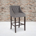 Flash Furniture Carmel Series 30 High Transitional Tufted Walnut Barstool with Accent Nail Trim in Dark Gray Fabric
