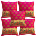 Pinkparrot Art Silk Multi Colour Throw Pillow Covers/Cushion Covers 16X16 InchSet Of 5Pink 2
