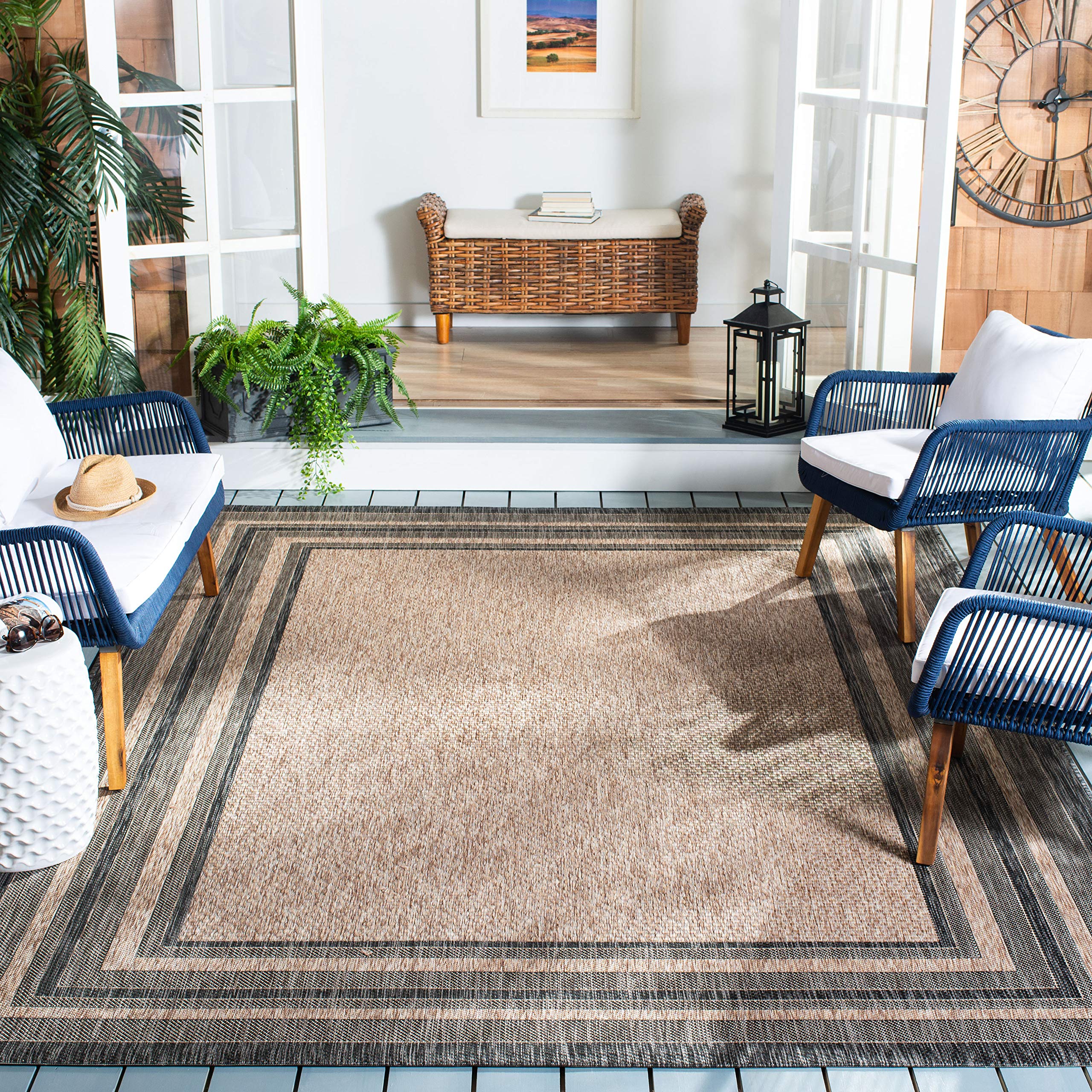 Safavieh Courtyard Collection 8' X 10' Natural / Black Cy8475 Indoor/ Outdoor Patio Backyard Mudroom Area Rug