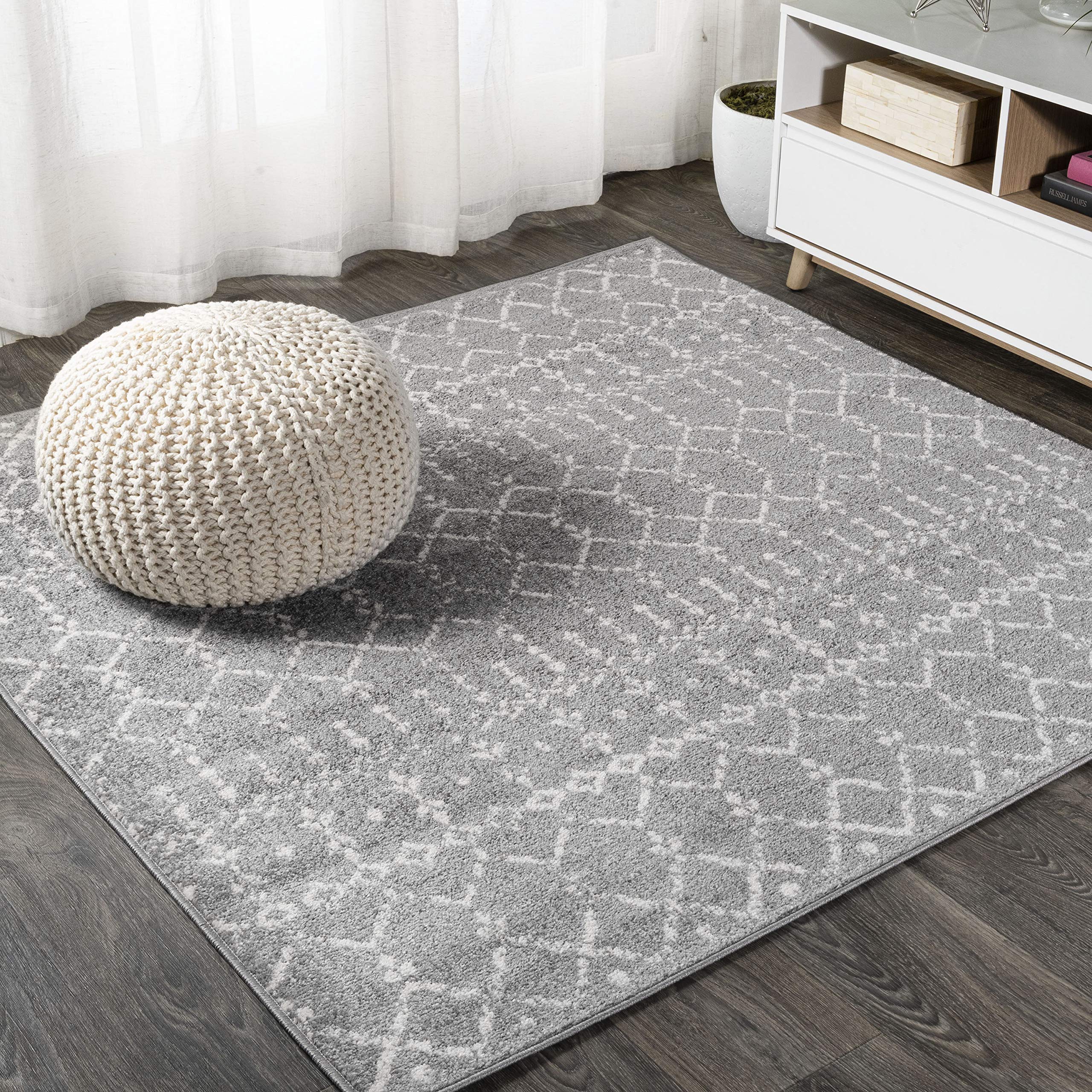 JONATHAN Y MOH101C-3SQ Moroccan Hype Boho Vintage Diamond Gray/Ivory 3 Square Area Rug, Pet Friendly, Non Shedding, Stain Resis